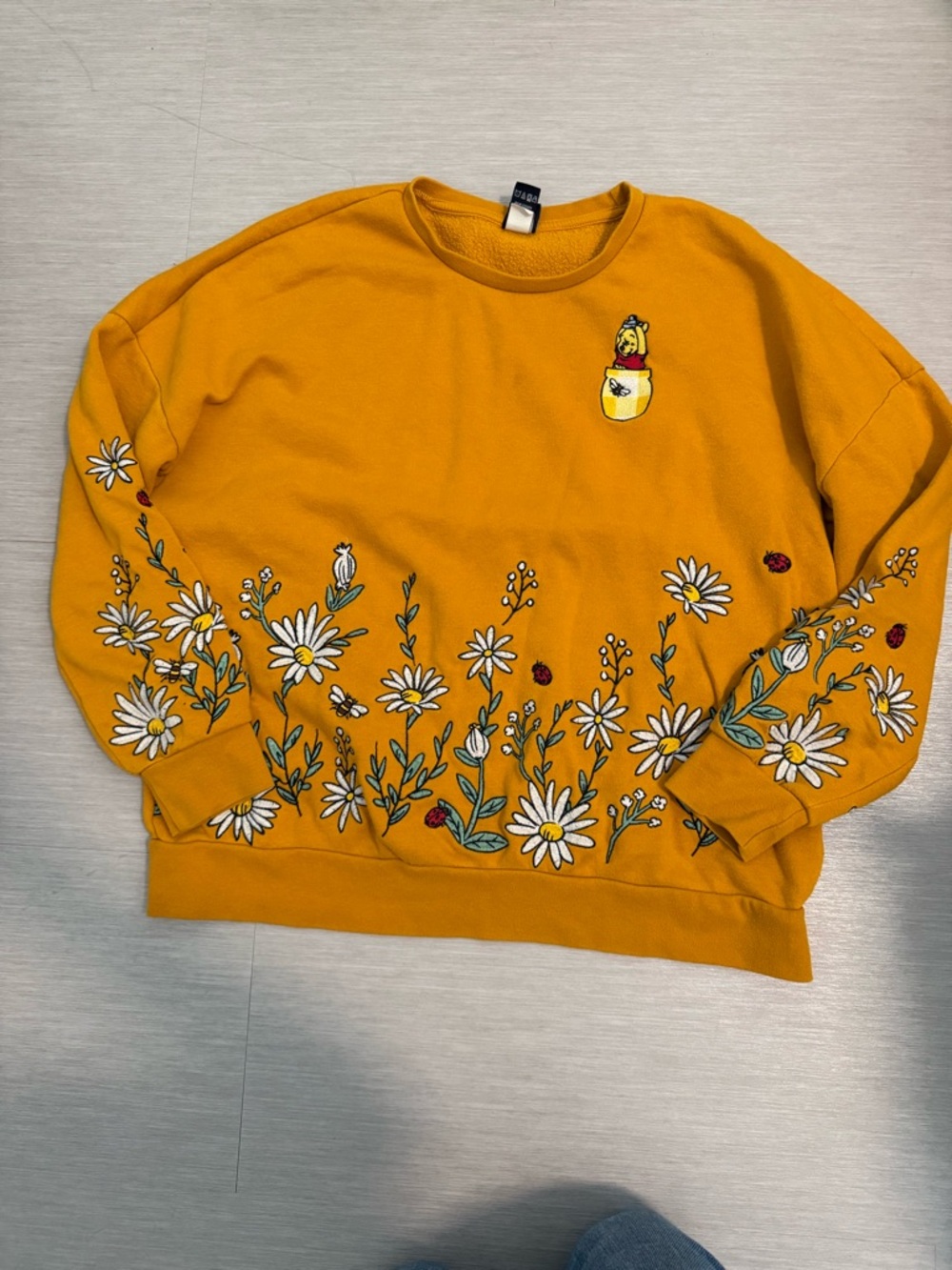 Disney Mustard Yellow Floral Crewneck Sweatshirt - Women embroidered pullover
